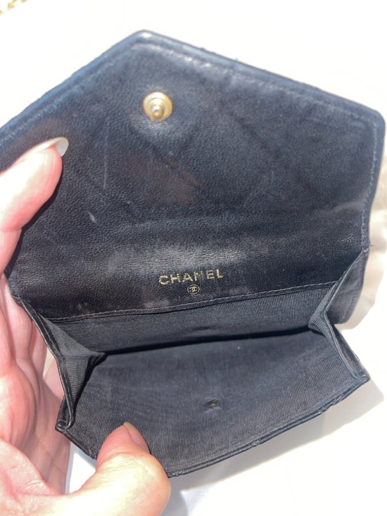 CHANEL Black Quilted Leather Wallet with Gold Chain - Picture 8 of 16